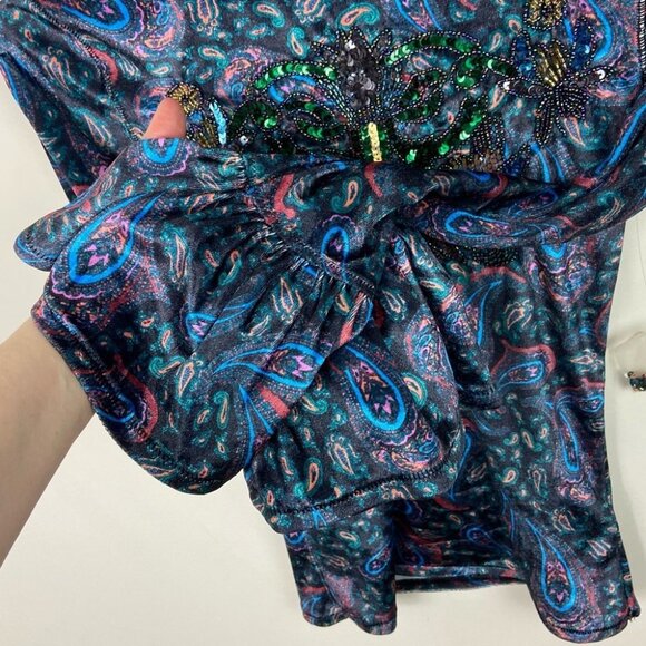 NEW Free People Velvet L'Amour Bell Sleeve Top Size XS Velour Bohemian Mock Neck - Picture 10 of 14